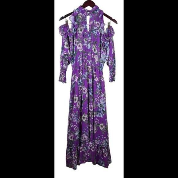 Zara Women Long Maxi Floral Print Dress Purple Open Shoulder Size Sm‎ 8406/333 - Picture 1 of 4